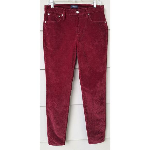J. Crew High Rise Toothpick Burgundy Corduroy Velvet (ish) Pants Size 30 x 27" - Picture 1 of 9